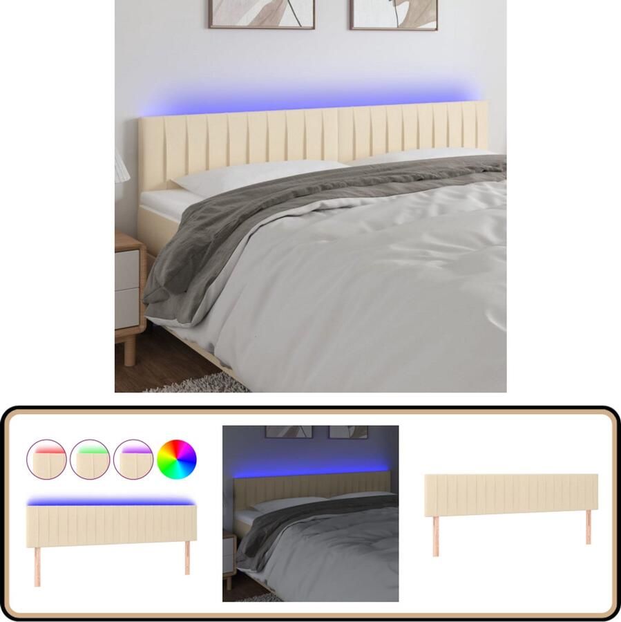 VidaXL Hoofdbord LED 160x78 cm Crème Stof Hoofdboard Led Hoofdbord Crème Hoofdbord Beddecoratie Slaapkamers