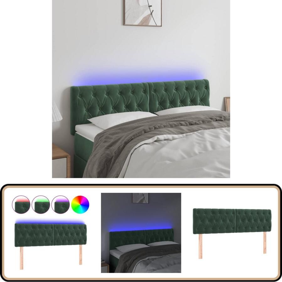 VidaXL Hoofdbord LED 160x78 cm Fluweel Donkergroen Hoofddekbed Led Hoofdbord Velvet Hoofdbord Comfortabele Hoofdsteun Dimmable Hoofdbord Slaap Accessoires