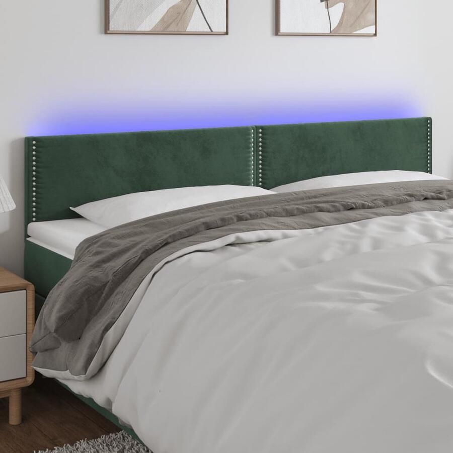 VidaXL Hoofdbord LED 160x78 cm Fluweel Groen Hoofddekbed Led Verlichting Velvet Slaapcomfort Hoofdbord Donkere Kleuren - Foto 2