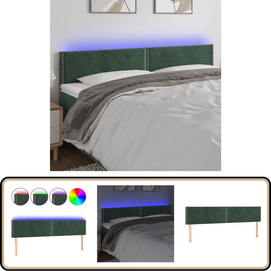 VidaXL Hoofdbord LED 160x78 cm Fluweel Groen Hoofddekbed Led Verlichting Velvet Slaapcomfort Hoofdbord Donkere Kleuren