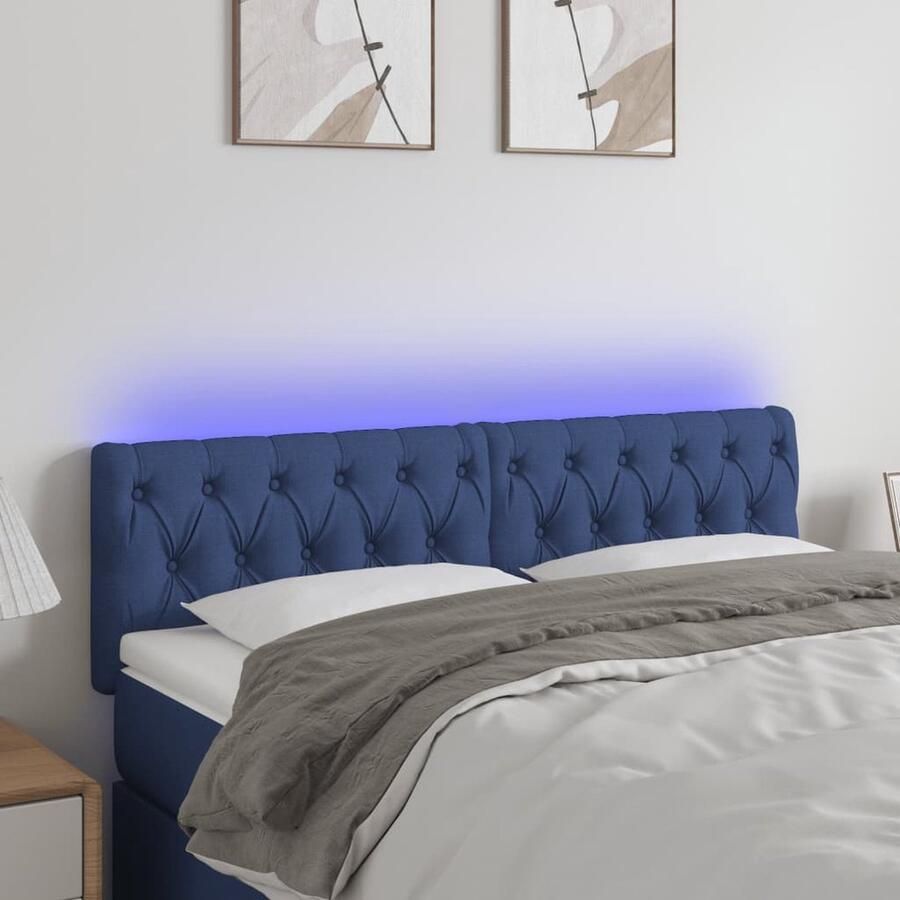VidaXL Hoofdbord LED 160x78 cm Stof Blauw Hoofddekbed Led Headboard Hoofdbord Blauw Bed Frame Decoratie Slaap Accessoires Bedroom Furniture - Foto 2