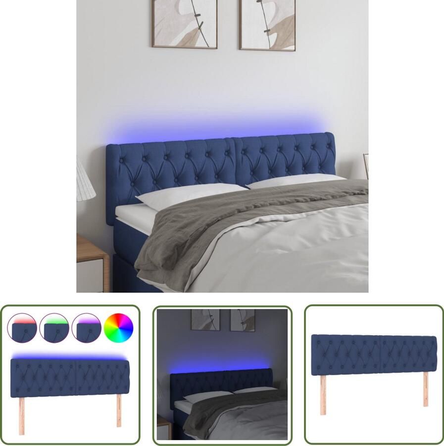 VidaXL Hoofdbord LED 160x78 cm Stof Blauw Hoofddekbed Led Headboard Hoofdbord Blauw Bed Frame Decoratie Slaap Accessoires Bedroom Furniture