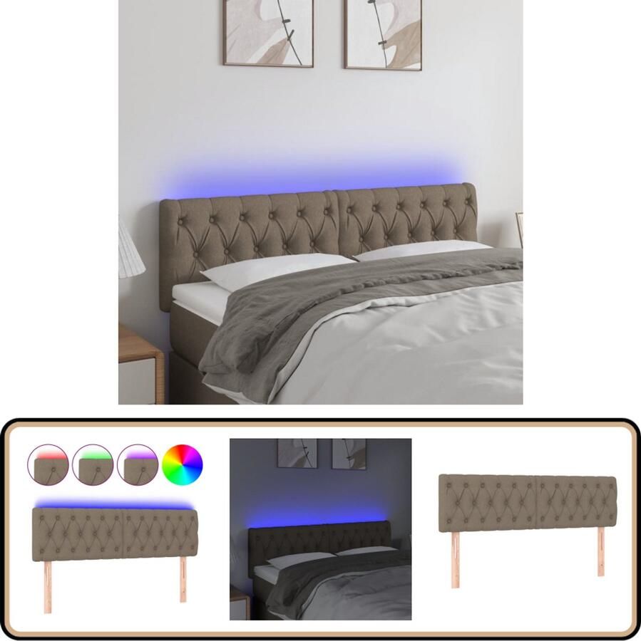VidaXL Hoofdbord LED 160x78 cm Taupe Stof Hoofdboard Led Headboard Hoofdkussen Slaap Accessoires Bedroom Decor