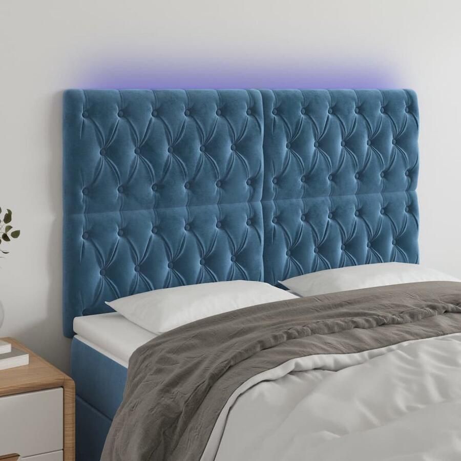 VidaXL Hoofdbord LED 160x7x118 128 cm Donkerblauw Hoofddekbed Led Headboard Velvet Headboard Blauw Hoofdkussen Slaap Accessoires Bedroom Decor - Foto 2