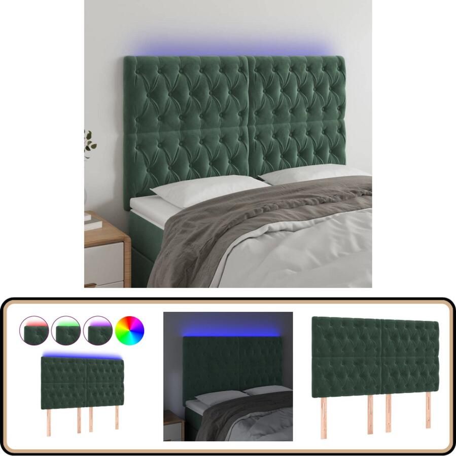 VidaXL Hoofdbord LED 144x7x118 128 cm Fluweel Donkergroen Hoofd Bord Led Hoofdbord Velvet Hoofdbord Donkergroene Hoofdbord Slaap Accessoires Bedroom Decor