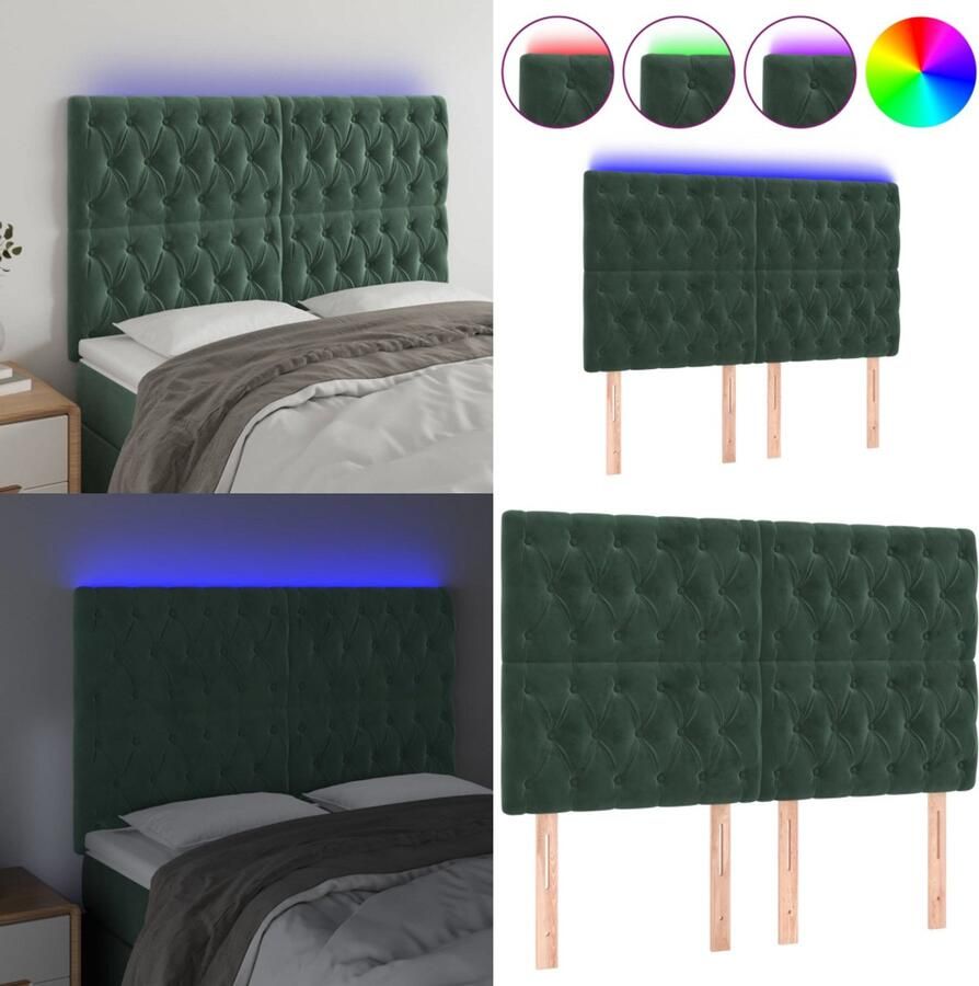 VidaXL Hoofdbord LED 160x7x118 128 cm fluweel donkergroen Hoofdbord Hoofdborden Hoofdeinde Houten Hoofdbord