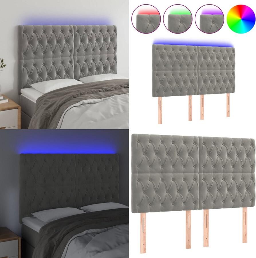 VidaXL Hoofdbord LED 144x7x118 128 cm fluweel lichtgrijs Hoofdbord Hoofdborden Hoofdeinde Houten Hoofdbord
