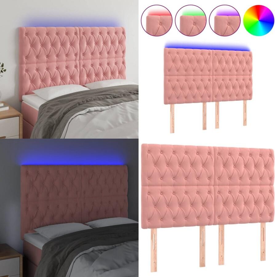 VidaXL Hoofdbord LED 160x7x118 128 cm fluweel roze Hoofdbord Hoofdborden Hoofdeinde Houten Hoofdbord
