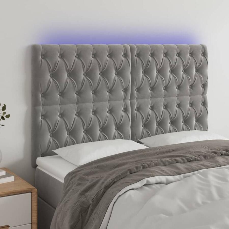 VidaXL Hoofdbord LED 160x7x118 128 cm Lichtgrijs Hoofdboard Led Verlichting Hoofdkussen Slaap Accessoires Bedroom Decor Velvet Headboard - Foto 2
