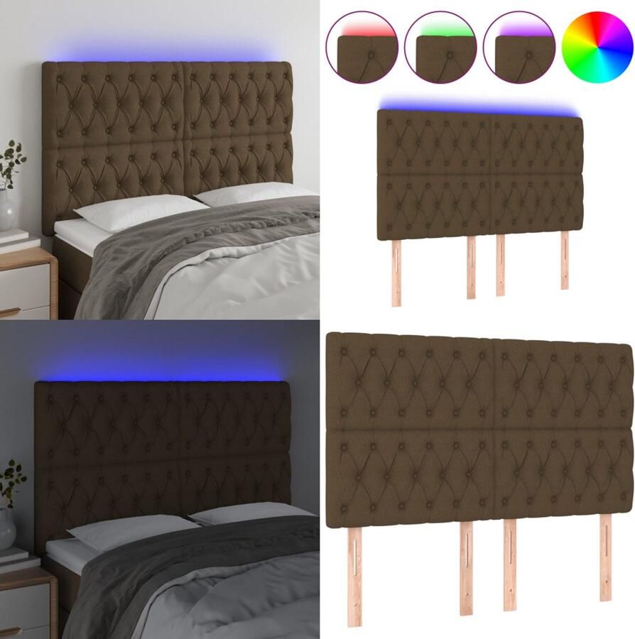 VidaXL Hoofdbord LED 160x7x118 128 cm stof donkerbruin Hoofdbord Hoofdborden Hoofdeinde Houten Hoofdbord