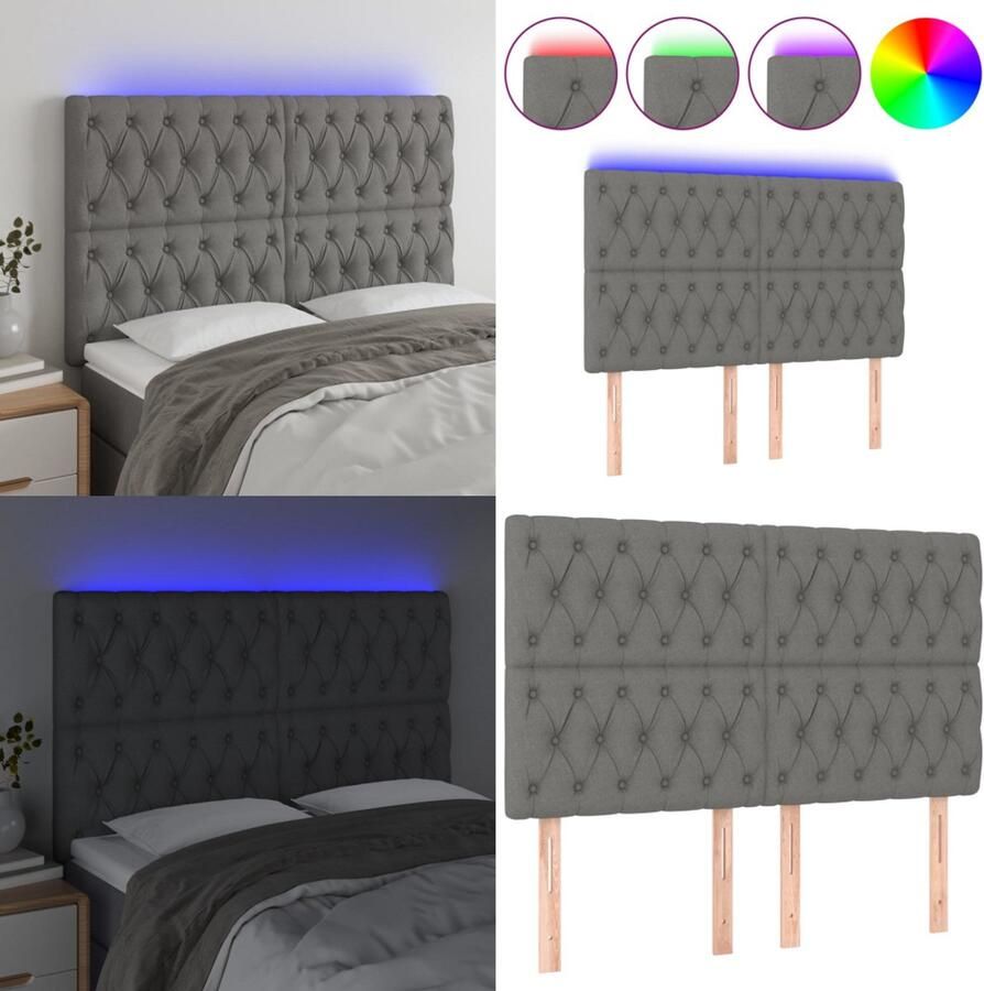 VidaXL Hoofdbord LED 160x7x118 128 cm stof donkergrijs Hoofdbord Hoofdborden Hoofdeinde Houten Hoofdbord