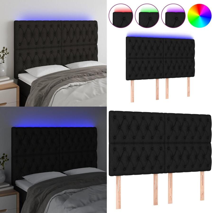 VidaXL Hoofdbord LED 160x7x118 128 cm stof zwart Hoofdbord Hoofdborden Hoofdeinde Houten Hoofdbord