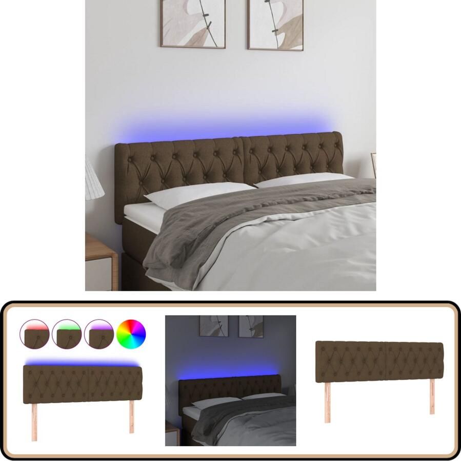 VidaXL Hoofdbord LED 160x7x78 88 cm Donkerbruin Hoofdboard Led Verlichting Bedstee Slaapkamers Bruine Hoofdboard Stoffen Headboard
