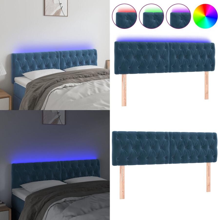 VidaXL Hoofdbord LED 160x7x78 88 cm fluweel donkerblauw Hoofdbord Hoofdborden Hoofdeinde Houten Hoofdbord