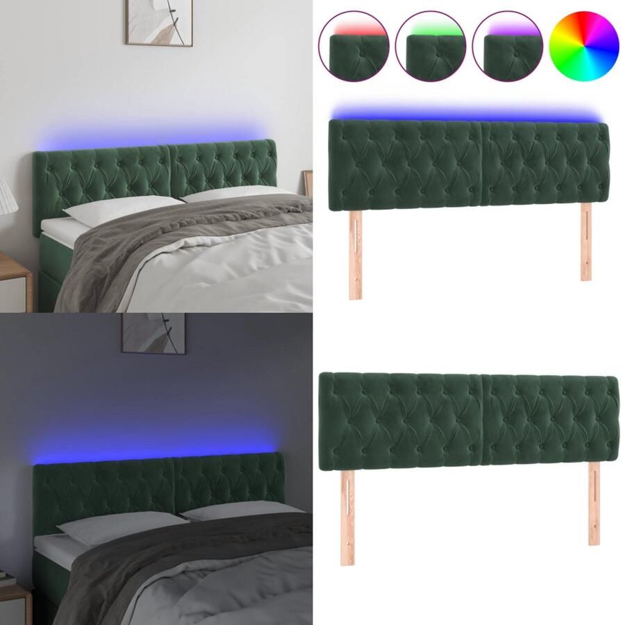 VidaXL Hoofdbord LED 160x7x78 88 cm fluweel donkergroen Hoofdbord Hoofdborden Hoofdeinde Houten Hoofdbord