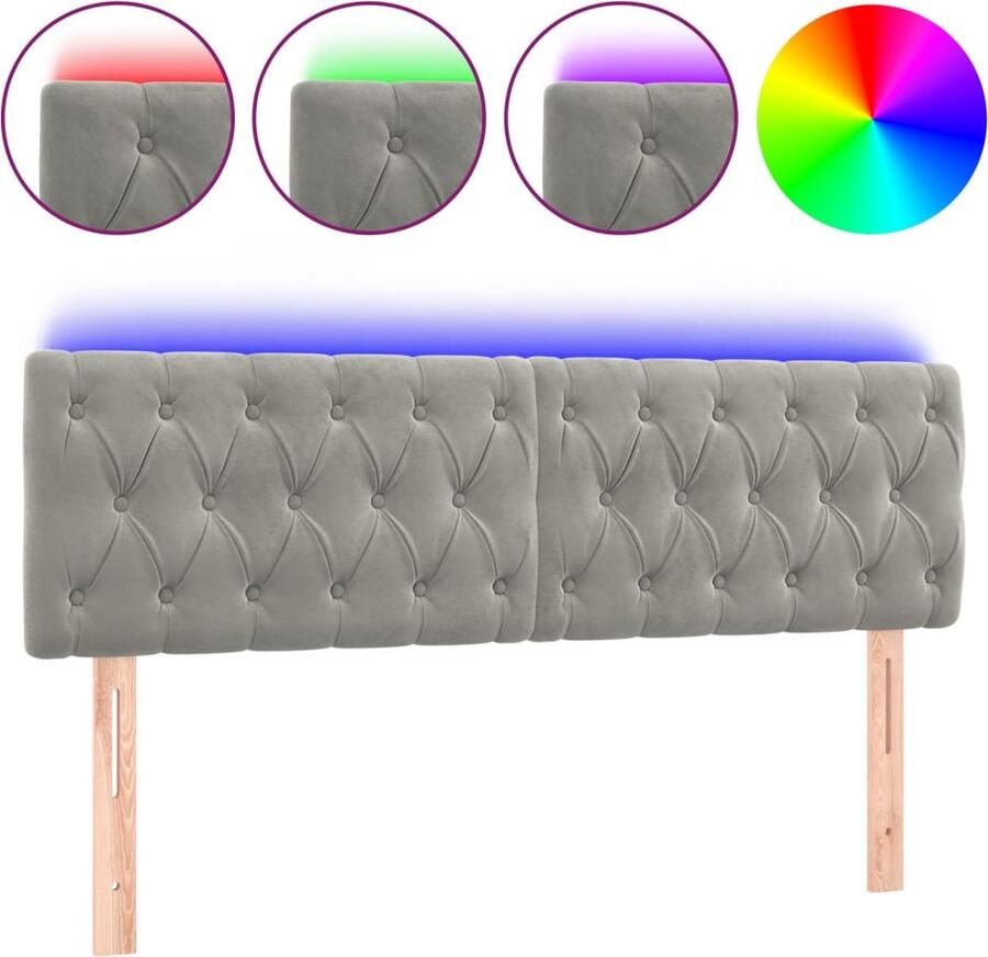 VidaXL Hoofdbord LED Fluweel Lichtgrijs 160 cm Hoofd Bord Led Hoofdbord Grijs Velvet Hoofdbord Ergonomisch Hoofdbord Leeshoek Hoofdbord Slaapcomfort - Foto 2