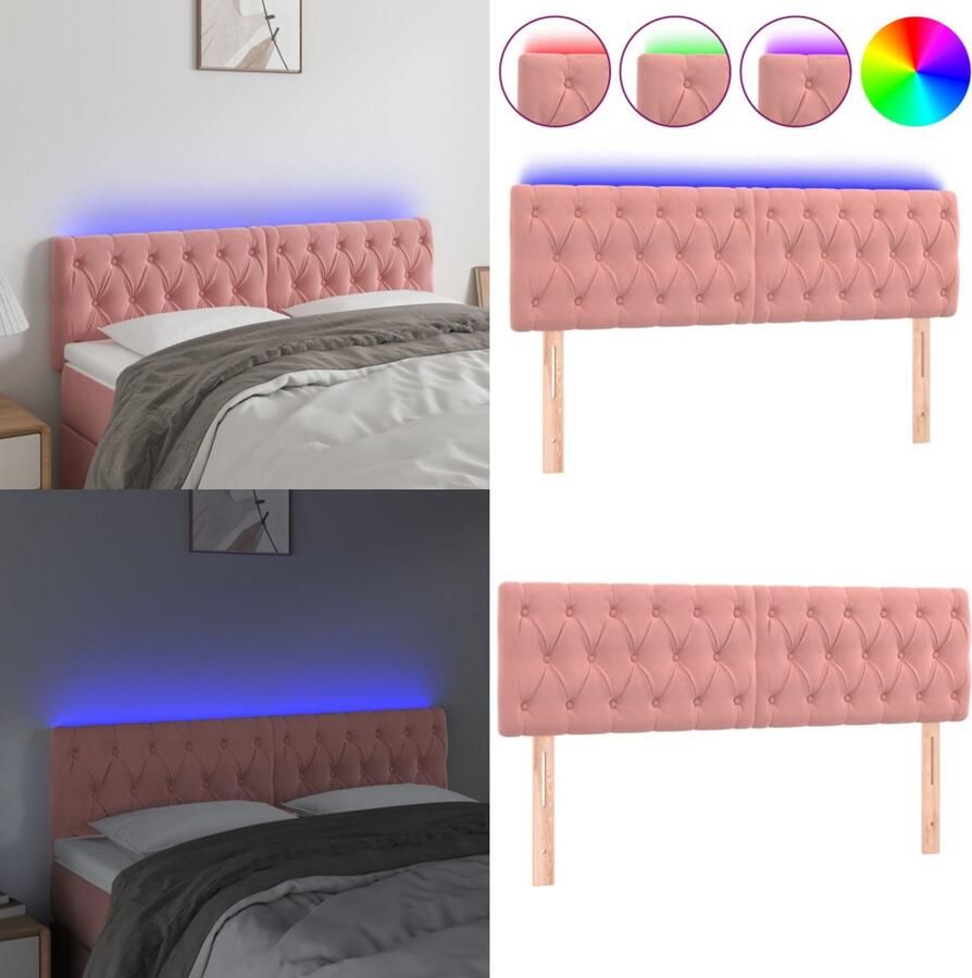 VidaXL Hoofdbord LED 160x7x78 88 cm fluweel roze Hoofdbord Hoofdborden Hoofdeinde Houten Hoofdbord