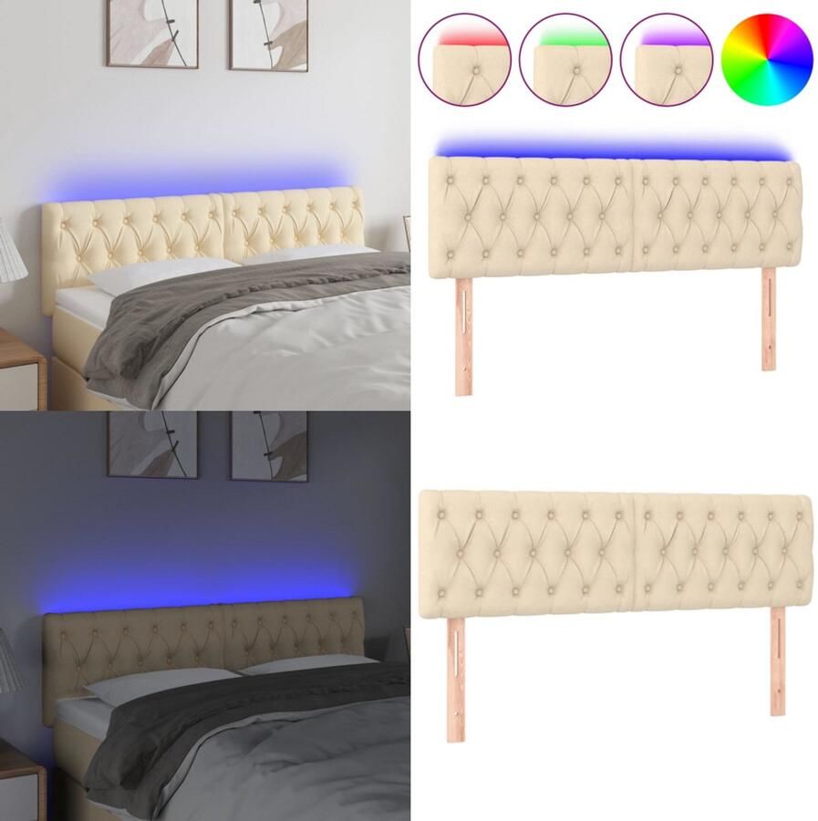 VidaXL Hoofdbord LED 160x7x78 88 cm stof crèmekleurig Hoofdbord Hoofdborden Hoofdeinde Houten Hoofdbord