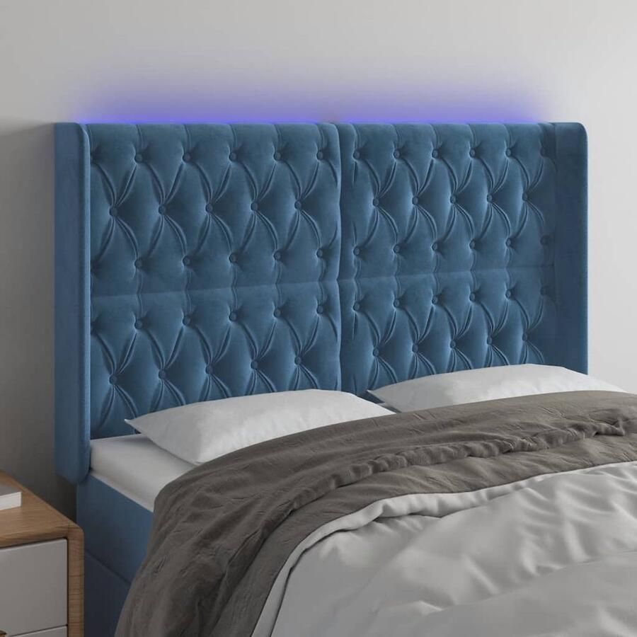 VidaXL Hoofdbord LED 163x16x118 cm Fluweel Donkerblauw Hoofd Bord Led Verlichting Hoofdbord Blauw Velvet Hoofdbord Slaap Accessoires Bedroom Decoratie - Foto 2