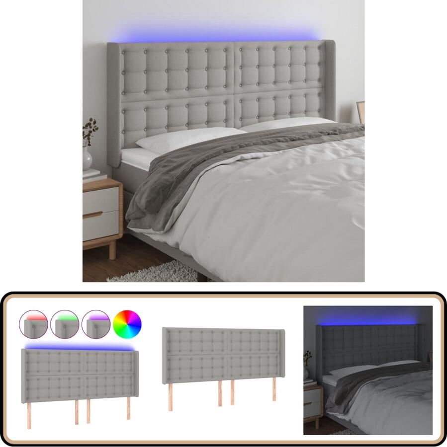 VidaXL Hoofdbord LED 163x16x118 cm Stof Lichtgrijs Hoofdboard Led Verlichting Hoofdkussen Slaap Accessoires Bedroom Decor Grijs Meubilair Stoffen Headboard