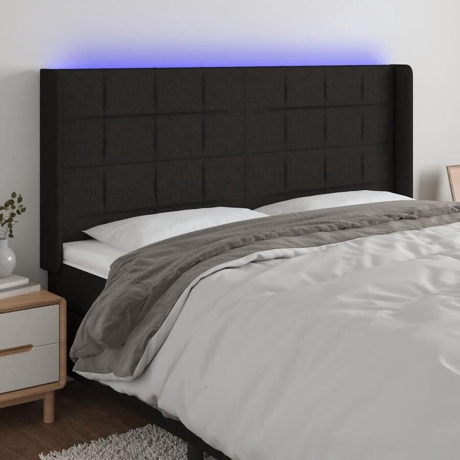 VidaXL Hoofdbord LED 163x16x118 cm Stof Zwart Hoofdboard Led Hoofdbord Hoofdkussen Bedroom Decor Zwarte Kamerdecoratie Stoffen Hoofdbord - Foto 2