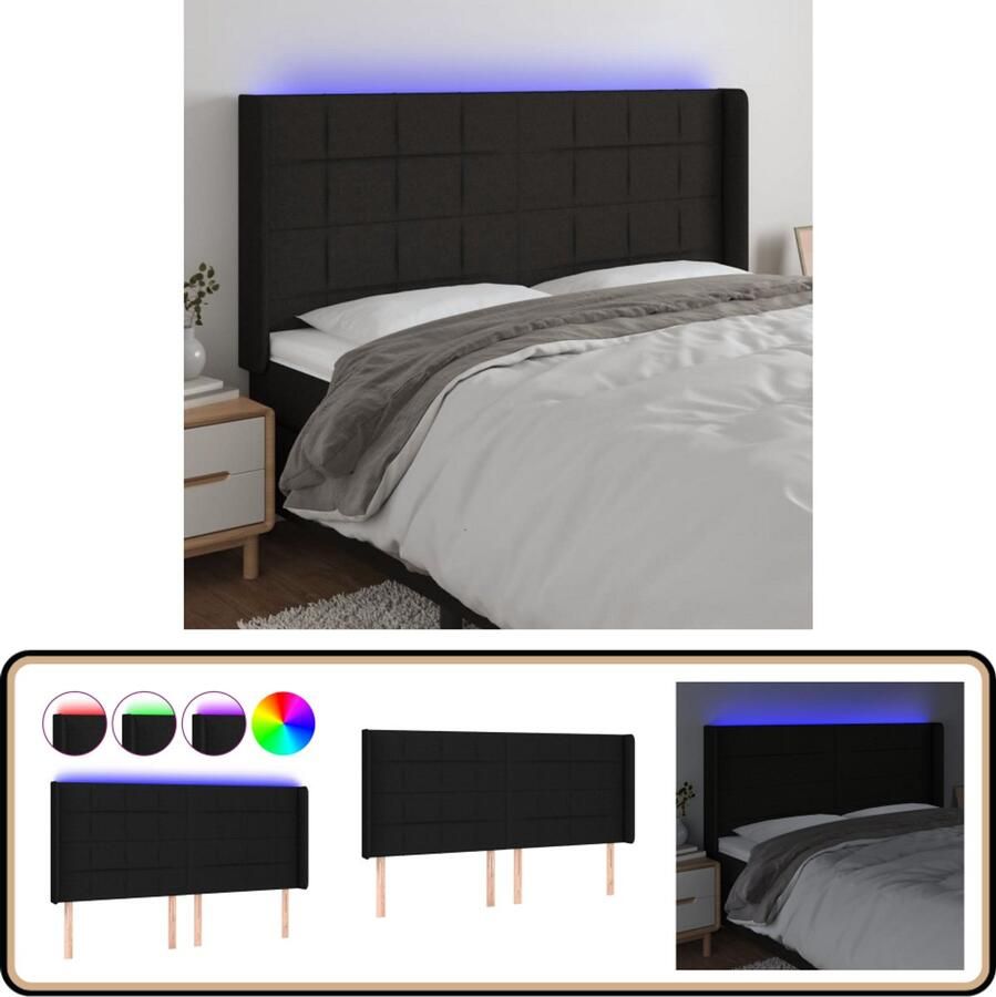 VidaXL Hoofdbord LED 163x16x118 cm Stof Zwart Hoofdboard Led Hoofdbord Hoofdkussen Bedroom Decor Zwarte Kamerdecoratie Stoffen Hoofdbord