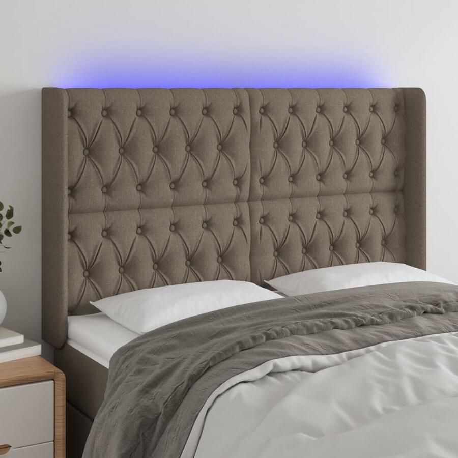 VidaXL Hoofdbord LED 147x16x118 cm Taupe Stof Hoofdboard Led Hoofdbord Klassiek Hoofdbord Taupe Hoofdbord Slaapkamersdecoratie Bed Accessoires - Foto 2