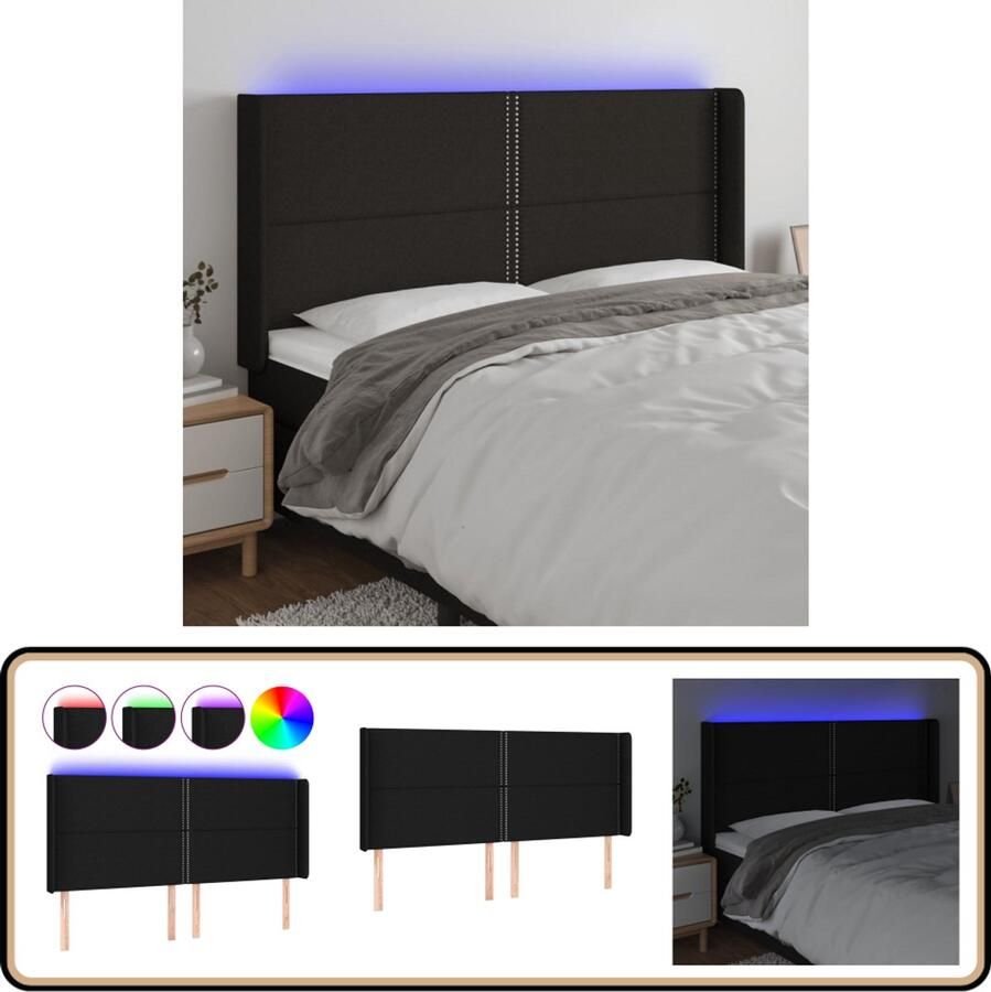 VidaXL Hoofdbord LED 163x16x118 cm Zwart Stof Hoofdboard Led Headboard Bedstee Slaapkamervloer Hoofddekking