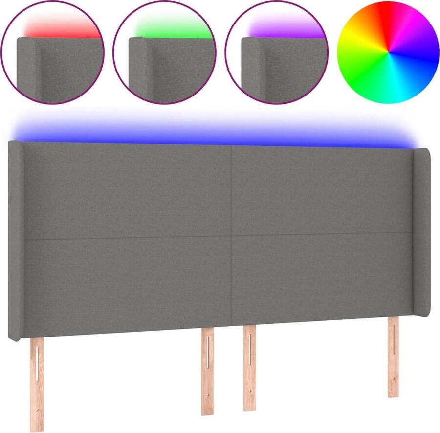 VidaXL Hoofdbord LED 163x16x118 128 cm stof donkergrijs - Foto 3