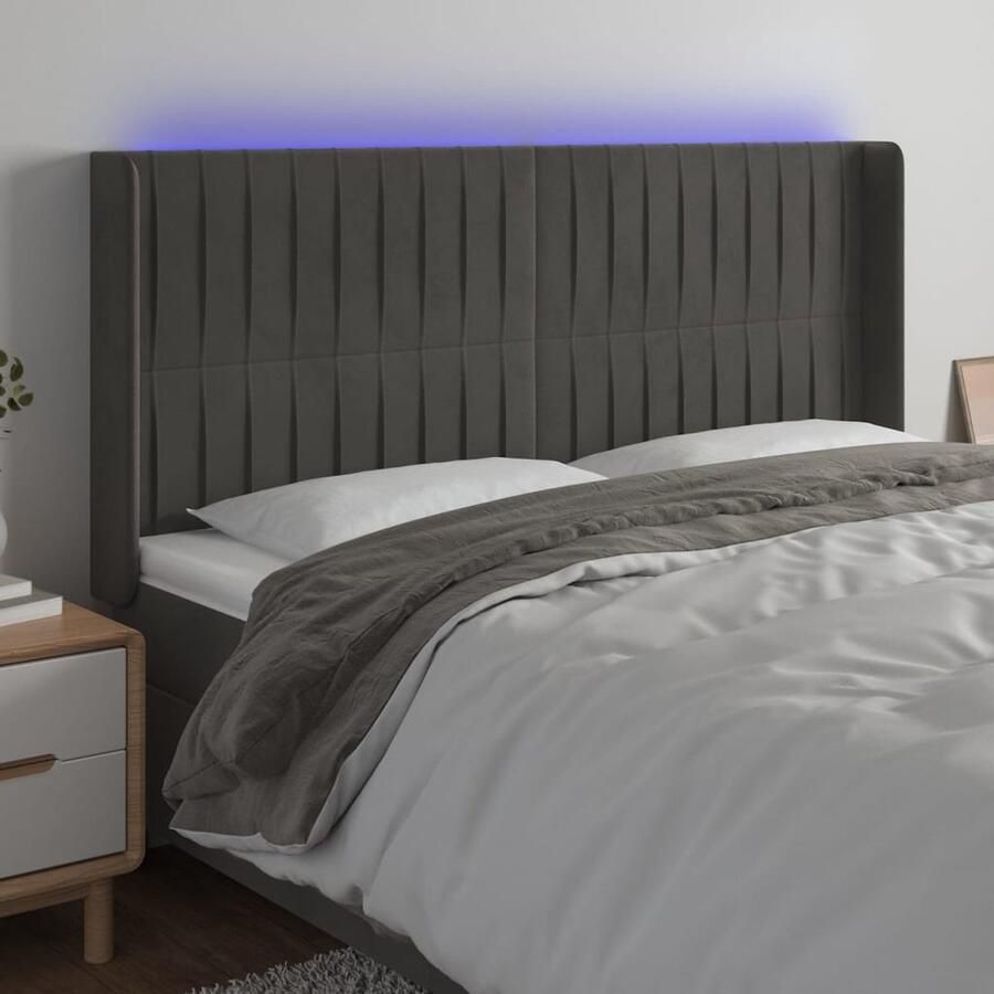 VidaXL Hoofdbord LED 163x16x118 128 cm Donkergrijs Hoofdboard Led Headboard Velvet Headboard Comfortabele Hoofdsteun Dimmable Led Slaap Accessoires Bedroom Decor - Foto 2