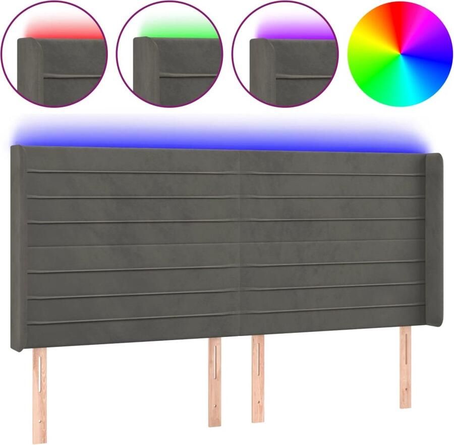 VidaXL Hoofdbord LED 163x16x118 128 cm fluweel donkergrijs - Foto 3