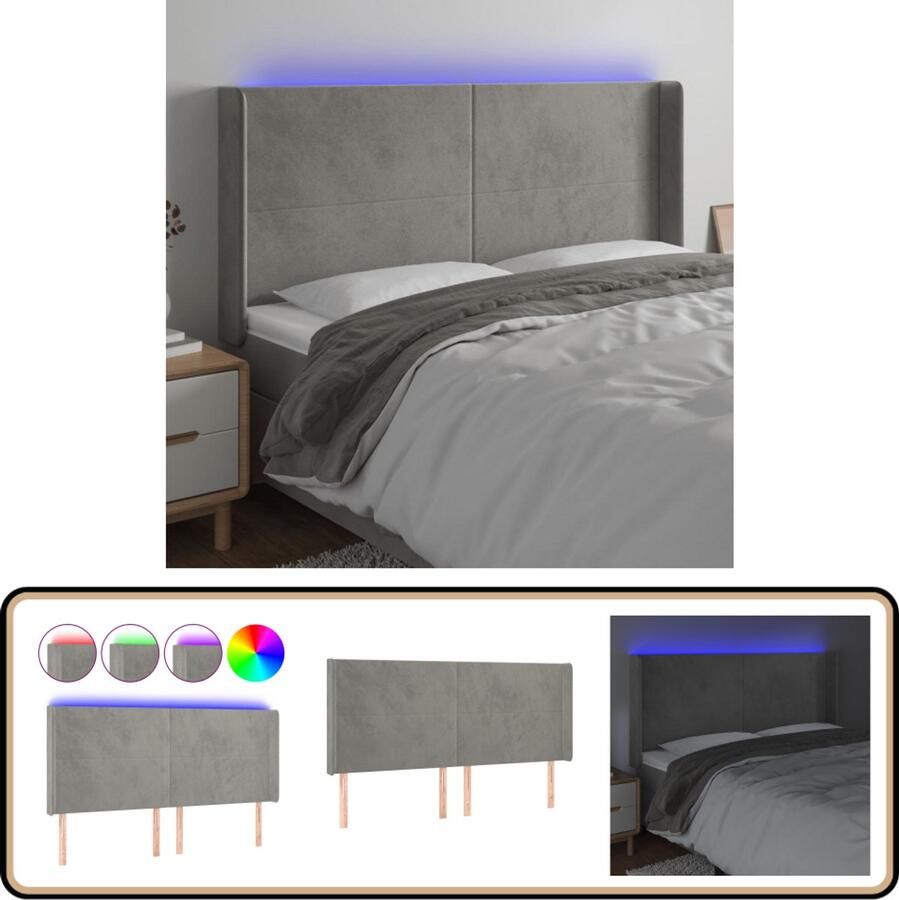 VidaXL Hoofdbord LED 163x16x118 128 cm Fluweel Lichtgrijs Hoofdboard Led Hoofdbord Bedhoofdbord Velvet Hoofdbord Grijs Hoofdbord Adjustable Hoofdbord Leeshoek Tv Hoek - Foto 2