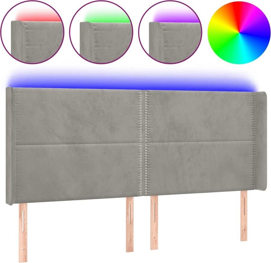 VidaXL Hoofdbord LED 163x16x118 128 cm fluweel lichtgrijs - Foto 4