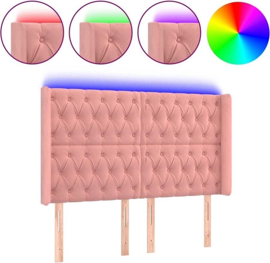 VidaXL Hoofdbord LED 163x16x118 128 cm fluweel roze - Foto 2