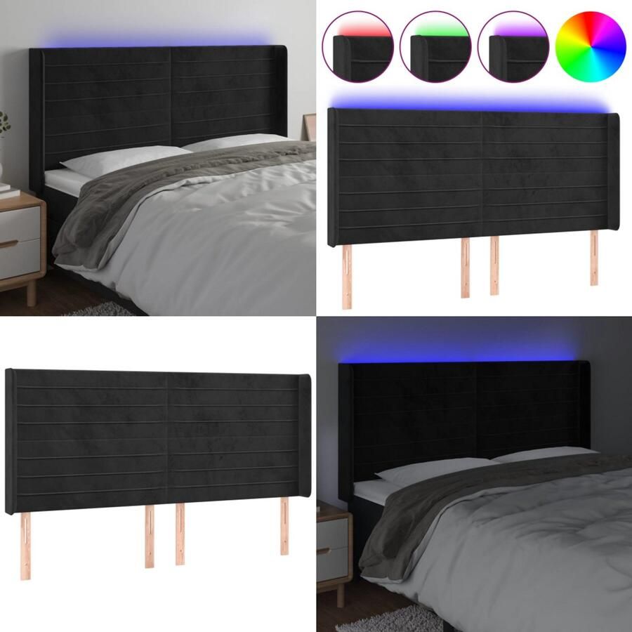 VidaXL Hoofdbord LED 163x16x118 128 cm fluweel zwart Hoofdbord Hoofdborden Hoofdeinde Houten Hoofdbord