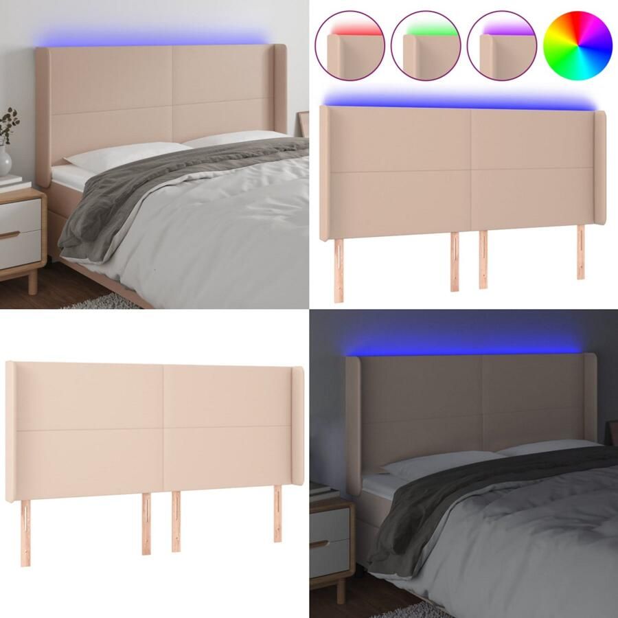 VidaXL Hoofdbord LED 163x16x118 128 cm kunstleer cappuccinokleurig Hoofdbord Hoofdborden Hoofdeinde Houten Hoofdbord