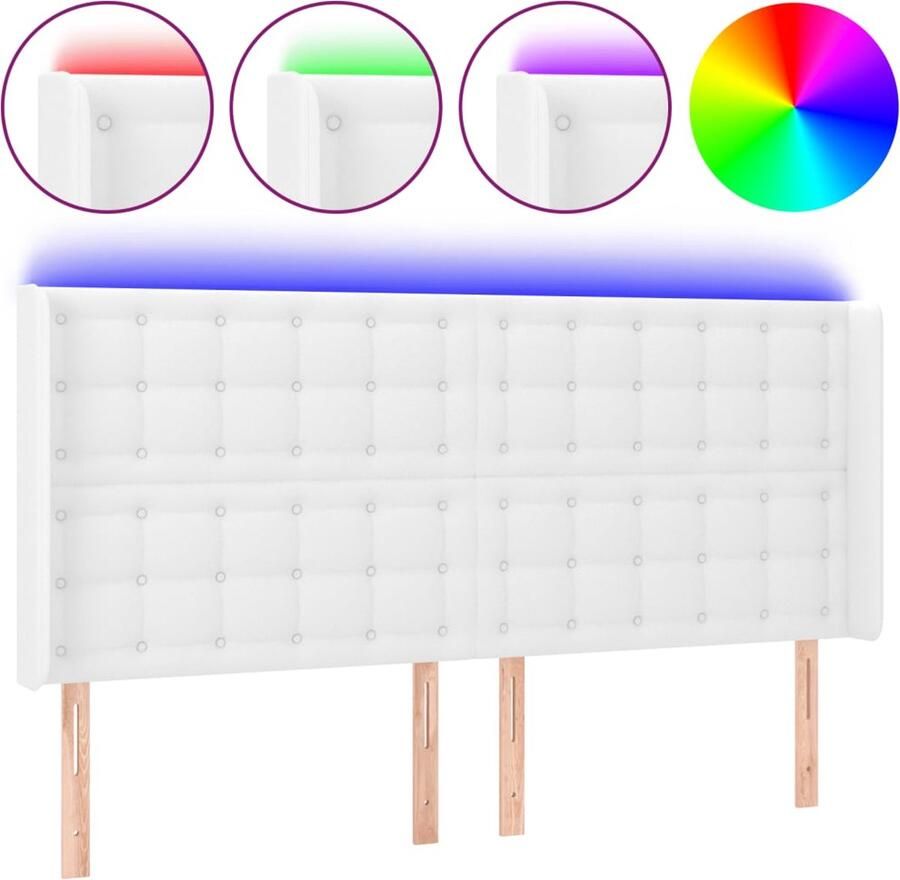 VidaXL Hoofdbord LED 147x16x118 128 cm kunstleer wit - Foto 2