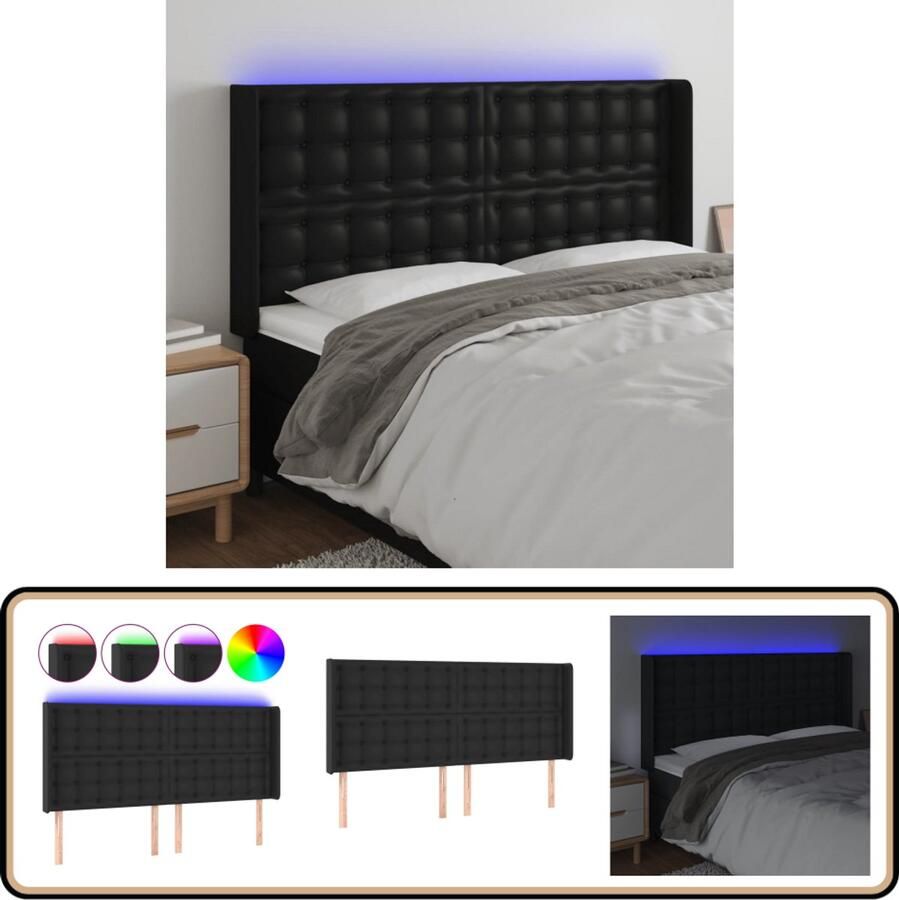 VidaXL Hoofdbord LED 163x16x118 128 cm Kunstleer Zwart Hoofdboard Led Hoofdbord Met Verlichting Zwarte Hoofdbord Kunstleder Hoofdbord Comfortabel Hoofdbord Leeshoek Hoofdbord Tv Hoek Hoofdbord
