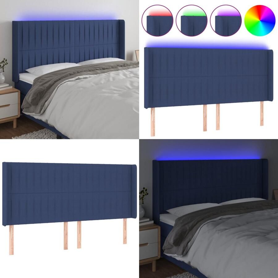 VidaXL Hoofdbord LED 163x16x118 128 cm stof blauw Hoofdbord Hoofdborden Hoofdeinde Houten Hoofdbord