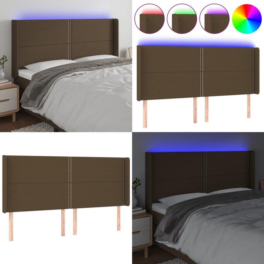 VidaXL Hoofdbord LED 163x16x118 128 cm stof donkerbruin Hoofdbord Hoofdborden Hoofdeinde Houten Hoofdbord