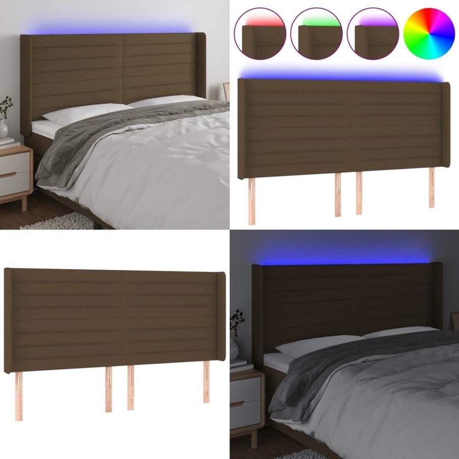 VidaXL Hoofdbord LED 163x16x118 128 cm stof donkerbruin Hoofdbord Hoofdborden Hoofdeinde Houten Hoofdbord