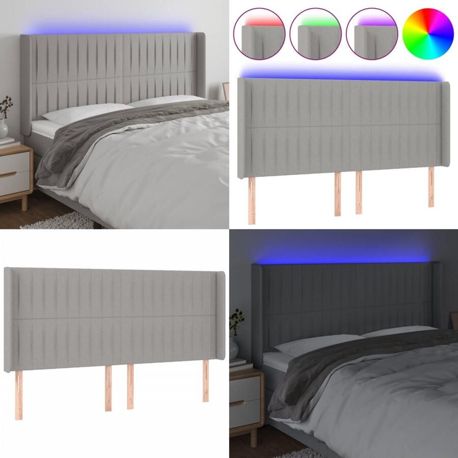 VidaXL Hoofdbord LED 163x16x118 128 cm stof lichtgrijs Hoofdbord Hoofdborden Hoofdeinde Houten Hoofdbord