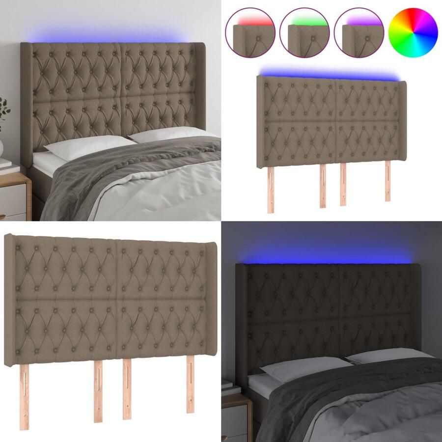 VidaXL Hoofdbord LED 163x16x118 128 cm stof taupe Hoofdbord Hoofdborden Hoofdeinde Houten Hoofdbord