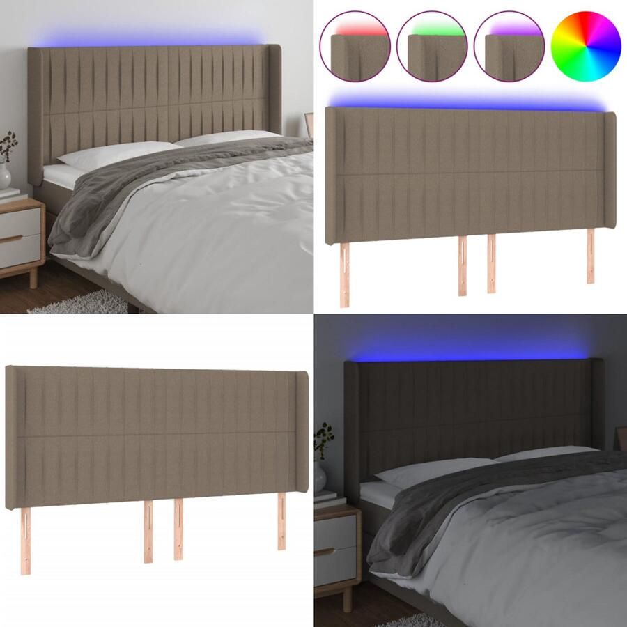 VidaXL Hoofdbord LED 163x16x118 128 cm stof taupe Hoofdbord Hoofdborden Hoofdeinde Houten Hoofdbord