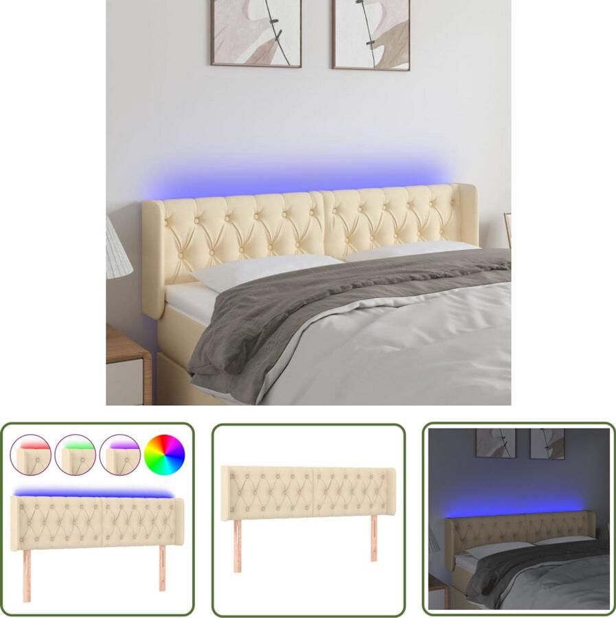 VidaXL Hoofdbord LED 163x16x78 88 cm Crèmekleurig Hoofd Bord Led Verlichting Hoofdbord Creme Hoofdbord Stoffen Leeshoek Tv Hoek Comfortabel Hoofdbord - Foto 2