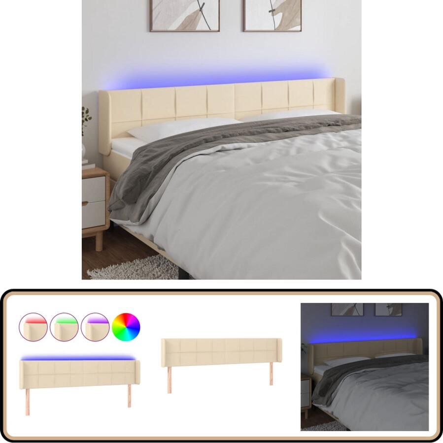 VidaXL Hoofdbord LED 163x16x78 88 cm Crèmekleurig Hoofdboard Led Hoofdbord Klassiek Hoofdbord Creme Hoofdbord Bed Accessoires