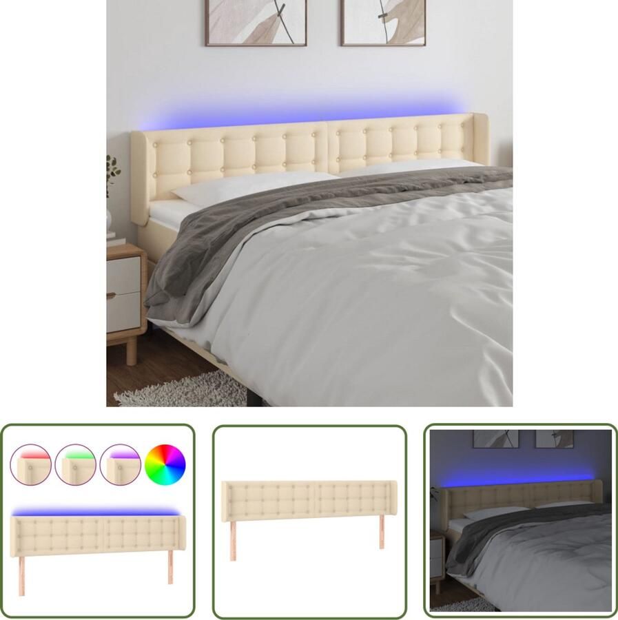 VidaXL Hoofdbord LED 163x16x78 88 cm crèmekleurig LED Hoofdbord Bedhoofdbord Led Lamp Headboard Slaapkamersdecoratie Bedroom Decor
