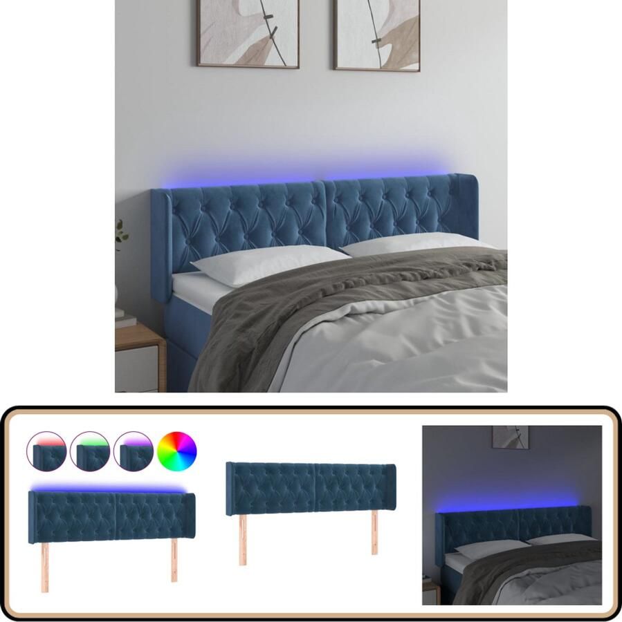 VidaXL Hoofdbord LED 163x16x78 88 cm Fluweel Donkerblauw Hoofdboard Led Hoofdbord Blauw Velvet Hoofdbord Bedstede Bedroom Decor