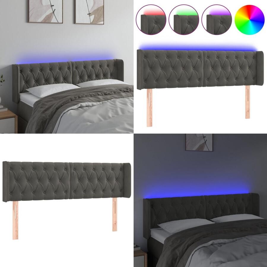 VidaXL Hoofdbord LED 163x16x78 88 cm fluweel donkergrijs Hoofdbord Hoofdborden Hoofdeinde Houten Hoofdbord - Foto 2