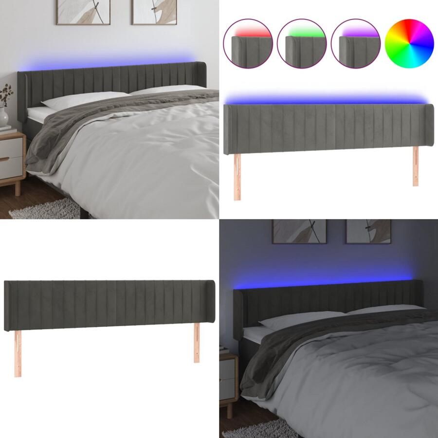 VidaXL Hoofdbord LED 163x16x78 88 cm fluweel donkergrijs Hoofdbord Hoofdborden Hoofdeinde Houten Hoofdbord